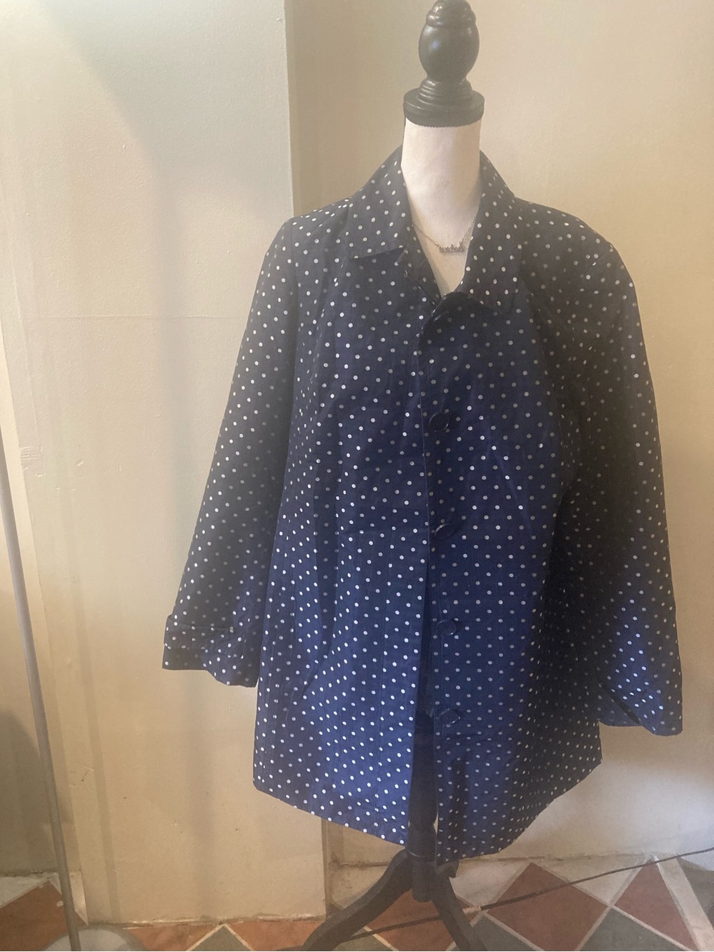 Talbots Navy Blue Polka Dot Lined Jacket with Red Trim